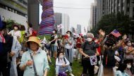Members of conservative civic groups take part in an anti-government protest, as concerns over a fresh wave of the coronavirus disease (COVID-19) cases grow, in central Seoul, South Korea, August 15, 2020. (REUTERS/Kim Hong-Ji)