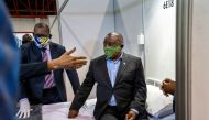 South African President Cyril Ramaphosa visits a COVID-19 treatment facility in Johannesburg, South Africa. (Jerome Delay/Pool via REUTERS/File Photo)