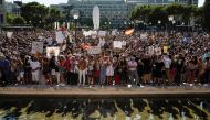 People take part in a protest against the use of protective masks during the coronavirus disease (COVID-19) pandemic, in Madrid, Spain August 16, 2020. REUTERS/Juan Medina