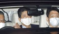 Japanese Prime Minister Shinzo Abe arrives at his residence as he returns from Keio University Hospital in Tokyo, Japan, in this photo taken by Kyodo, August 17, 2020. Mandatory credit Kyodo/via REUTERS
