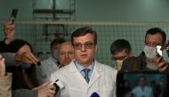 Alexander Murakhovsky, chief doctor of a hospital, where Alexei receives medical treatment, speaks with the media in Omsk, Russia August 21, 2020. REUTERS/Alexey Malgavko