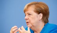 German Chancellor Angela Merkel holds her annual summer news conference during the outbreak of the coronavirus disease (COVID-19) in Berlin, Germany, August 28, 2020. REUTERS/Michele Tantussi/Pool