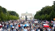 Demonstrators attend a rally against the government's restrictions following the coronavirus disease (COVID-19) outbreak, in Berlin, Germany August 29, 2020. REUTERS/Axel Schmidt