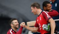 Cricket - Second T20 International - England v Australia - Ageas Bowl, Southampton, Britain - September 6, 2020 England's Jos Buttler and Mark Wood celebrate after the match Dan Mullan/Pool via REUTERS
