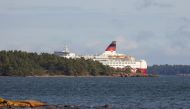 Viking Line's cruiseferry MS Amorella is seen in a stable situation at Jarso archipelago in Foglo, Aland Islands, after it ran aground and was manoeuvred to the Foglo shore after the incident, September 20, 2020. Lehtikuva/Niclas Nordlund via REUTERS