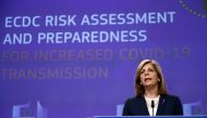 European Commissioner for Health Stella Kyriakides speaks during a news conference updating the risk assessment for the novel coronavirus, COVID-19, in Brussels on September 24, 2020. / AFP / POOL / FRANCOIS LENOIR