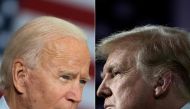 TOPSHOT - (COMBO) This combination of file pictures created on September 28, 2020 shows Democratic presidential candidate Joe Biden(L) speaking in Tampa, Florida on September 15, 2020 and US President Donald Trump speaking during an event for black suppor