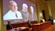 Thomas Perlmann, Secretary of the Nobel Assembly at Karolinska Institutet and of the Nobel Committee for Physiology or Medicine, announces Harvey J Alter, Michael Houghton and Charles M? Rice as the winners of the 2020 Nobel Prize in Physiology or Medicin