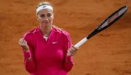 Czech Republic's Petra Kvitova celebrates after winning against China's Zhang Shuai during their women's singles fourth round tennis match on Day 9 of The Roland Garros 2020 French Open tennis tournament in Paris on October 5, 2020. / AFP / Thomas SAMSON