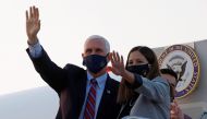 U.S. Vice President Mike Pence and his wife Karen arrive ahead of the vice presidential debate in Salt Lake City, Utah, U.S., October 5, 2020. REUTERS/Brian Snyder