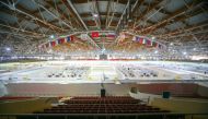 An interior view shows the Krylatskoye indoor ice skating arena following the decision of local authorities to turn it into a temporary hospital amid the coronavirus disease (COVID-19) outbreak in Moscow, Russia October 5, 2020. Sergei Vedyashkin/Moscow N