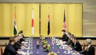 Indian Foreign Minister Subrahmanyam Jaishankar (R), Japan's Foreign Minister Toshimitsu Motegi (2nd R), Australia's Foreign Minister Marise Payne (L) and US Secretary of State Mike Pompeo (2nd L) attend the four Indo-Pacific nations' foreign ministers me