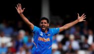 FILE PHOTO: Cricket - ICC Cricket World Cup - India v Australia - The Oval, London, Britain - June 9, 2019 India's Bhuvneshwar Kumar celebrates taking the wicket of Australia's Steve Smith Action Images via Reuters/Paul Childs/File Photo
