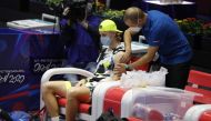 Tennis - ATP 500 - St Petersburg Open - St Petersburg, Russia - October 17, 2020 Russia's Denis Shapovalov receives treatment during his semi final match against Russia's Andrey Rublev REUTERS/Anton Vaganov
