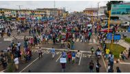 Protesters swarm the Allen Avenue roundabout during a demonstration in support of the ongoing protest against the unjust brutality of The Nigerian Police Force Unit, the Special Anti-Robbery Squad (SARS), at Obafemi Awolowo way, Ikeja, Lagos, on October 1
