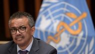 World Health Organization (WHO) Director-General Tedros Adhanom Ghebreyesus attends a news conference organized by Geneva Association of United Nations Correspondents (ACANU) amid the COVID-19 outbreak, caused by the novel coronavirus, at the WHO headquar