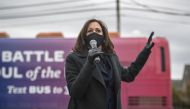 Kamala Harris (D-CA) speaks outside of Northwest Activities Center on October 25, 2020 in Detroit, Michigan. Harris is traveling to multiple locations in the metro Detroit area to campaign for Democratic presidential nominee Joe Biden. (Nic Antaya/Getty I