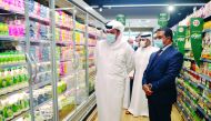 Group Chairman of Power International Holding (PIH), Moutaz Al Khayyat (left), and Director of Lulu Hypermarkets, Dr. Mohamed Althaf, touring the supermarket after the inauguration of Lulu Express at The e18hteen Tower, Lusail City, yesterday.