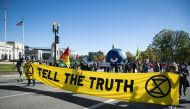WASHINGTON, DC - NOVEMBER 04: Activists march during a protest from Union Station to the Fox News offices, on November 4, 2020 in Washington DC. Al Drago/Getty Images/AFP
