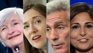 This combination of file pictures shows former Federal Reserve Board Chair Janet Yellen, former Center for American Progress Senior Fellow Heather Boushey, Jared Bernstein, former Chief Economist and Economic Policy Adviser to US Vice President Joseph Bid