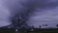 An eruption of Mount Semeru is seen in Lumajang, East Java Province, Indonesia, December 1, 2020, in this photo taken by Antara Foto/Seno via Reuters