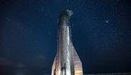 In this handout photo from SpaceX, a prototype of SpaceX's Starship spacecraft is seen at the company's Texas launch facility on September 30, 2019 in Boca Chica near Brownsville, Texas. AFP PHOTO / Handout/ SpaceX