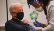 U.S. President-elect Joe Biden receives a dose of a vaccine against the coronavirus disease (COVID-19) at ChristianaCare Christiana Hospital, in Newark, Delaware, U.S. December 21, 2020. REUTERS/Leah Millis