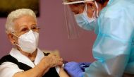 Los Olmos nursing home resident Araceli, 96, receives the first injection nationwide, with a dose of Pfizer-BioNTech COVID-19 vaccine, as the coronavirus disease (COVID-19) outbreak continues, in Guadalajara, Spain, December 27, 2020. Pepe Zamora/Pool via
