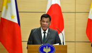 Philippine President Rodrigo Duterte delivers a speech during their joint press statement with Japan's Prime Minister Shinzo Abe (not pictured) at Abe's official residence in Tokyo, Japan May 31, 2019. Kazuhiro Nogi /Pool via Reuters/File Photo