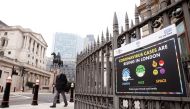 An NHS sign is displayed outside the Bank of England in the financial district, as the spread of the coronavirus disease (COVID-19) continues, in London, Britain, January 8, 2021. REUTERS/John Sibley
