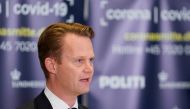 Danish Foreign Minister Jeppe Kofod speaks during a news conference, announcing changes in Denmark's entry and exit restrictions amid the coronavirus disease (COVID-19) pandemic, at the Ministry of Foreign Affairs, in Copenhagen, Denmark January 8, 2021. 