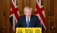British Prime Minister Boris Johnson holds a media briefing on the coronavirus pandemic in Downing Street, London, Britain January 15, 2021. Dominic Lipinski/PA Wire/Pool via REUTERS
