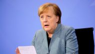 German Chancellor Angela Merkel holds a news conference after meeting with vaccine producers and Germany's state prime ministers for a 
