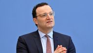 German Health Minister Jens Spahn gestures as he addresses a news conference, amid the coronavirus disease (COVID-19) pandemic, in Berlin, Germany, February 12, 2021. Tobias Schwarz/Pool via REUTERS