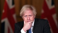 British Prime Minister Boris Johnson attends a coronavirus pandemic media briefing at Downing Street, London, Britain February 15, 2021. Stefan Rousseau/PA Wire/Pool via REUTERS
