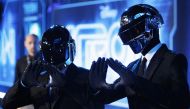 Musicians Thomas Banglater and Guy-Manuel de Homem-Christo of Daft Punk pose at the world premiere of the film 