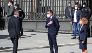 President of the Congress of Deputies Meritxell Batet and Prime Minister Pedro Sanchez greet King Felipe upon arrival for an event marking the 40th anniversary of the February 23, 1981 coup attempt, at the Parliament in Madrid, Spain, February 23, 2021. R