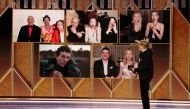 Andra Day (top center) reacts after being announced winner of the Best Actress - Motion Picture Drama award for 