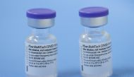 FILE PHOTO: FILE PHOTO: Vials of the Pfizer-BioNTech vaccine are pictured in a vaccination centre in Geneva, Switzerland, February 3, 2021. REUTERS/Denis Balibouse/File Photo/File Photo

