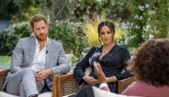 FILE PHOTO: Britain's Prince Harry and Meghan, Duchess of Sussex, are interviewed by Oprah Winfrey in this undated handout photo. Harpo Productions/Joe Pugliese/Handout via REUTERS/File Photo
