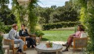 Britain's Prince Harry and Meghan, Duchess of Sussex, are interviewed by Oprah Winfrey in this undated handout photo. Harpo Productions/Joe Pugliese/Handout via REUTERS 