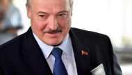 File photo: Belarusian President Alexander Lukashenko visits a polling station during the presidential election in Minsk, Belarus August 9, 2020. Sergei Gapon/Pool via REUTERS/File Photo