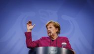 German Chancellor Angela Merkel gives a statement after video conference of EU leaders at the Chancellery in Berlin, Germany, March 25, 2021. Michael Kappeler/Pool via REUTERS
