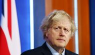 Britain's Prime Minister Boris Johnson holds a news conference on the coronavirus disease (COVID-19) pandemic, in London, Britain March 29, 2021. Hollie Adams/Pool via REUTERS
