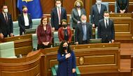 The newly elected Kosovo President Vjosa Osmani reacts during swearing-in ceremony at Parliament in Pristina, Kosovo April 4, 2021. REUTERS/Laura Hasani
