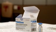 FILE PHOTO: A vial of the Johnson & Johnson's coronavirus disease (COVID-19) vaccine is seen at Northwell Health's South Shore University Hospital in Bay Shore, New York, U.S., March 3, 2021. REUTERS/Shannon Stapleton/File Photo
