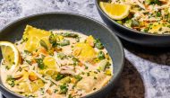 Ravioli and Asparagus in Toasted Almond Broth. Photo by Laura Chase de Formigny for The Washington Post.