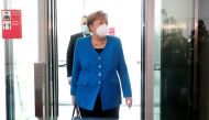 German Chancellor Angela Merkel arrives to testify before a parliament committee investigating Wirecard, in Berlin, Germany April 23, 2021. REUTERS/Michele Tantussi
