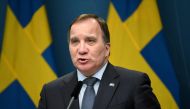 Swedish Prime Minister Stefan Lofven addresses a news conference, after parliament passed a bill giving the government the temporary power to adopt new measures to slow the COVID-19 pandemic, in Stockhom, Sweden January 8, 2021. Fredrik Sandberg/TT News A