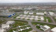 Planes are seen parked at Toulouse-Blagnac international airport in this aerial photo taken over Blagnac, France, March 12, 2021. REUTERS/Stephane Mahe/File Photo